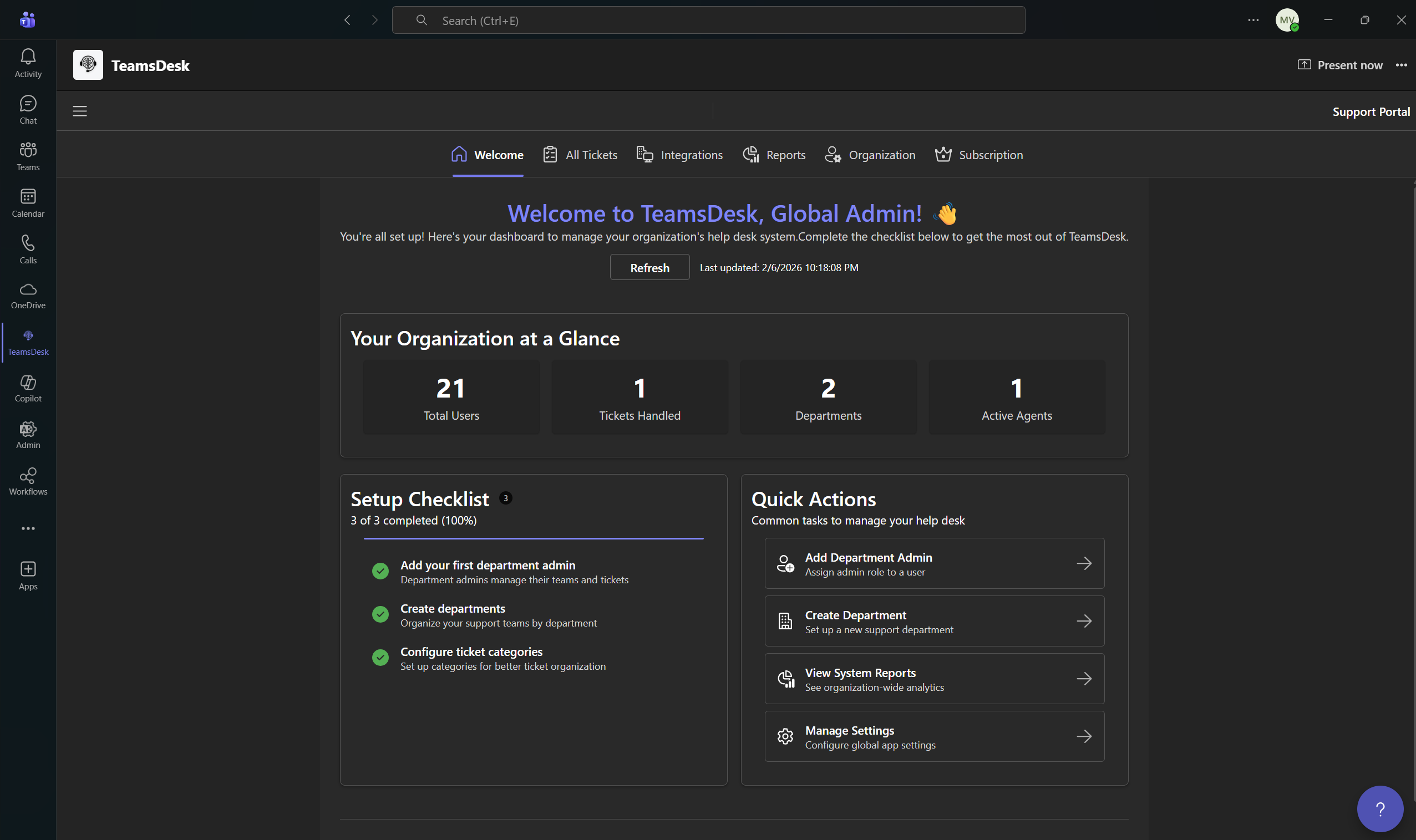 Global Admin Welcome Page